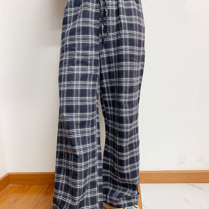 Plaid Drawstring Wide Leg Pants