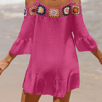 Crochet Cold Shoulder Three-Quarter Sleeve Cover Up