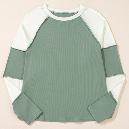 Color Block Round Neck Raglan Sleeve Top