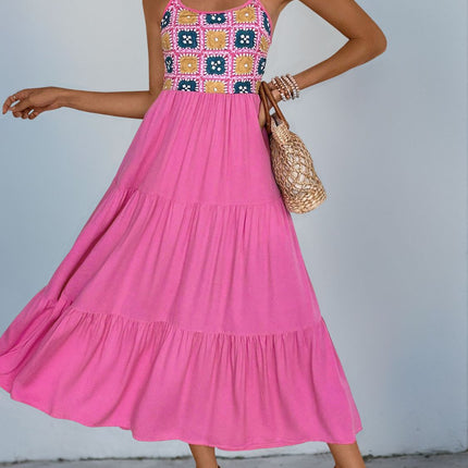 Perfee Printed Halter Neck Tiered Midi Dress