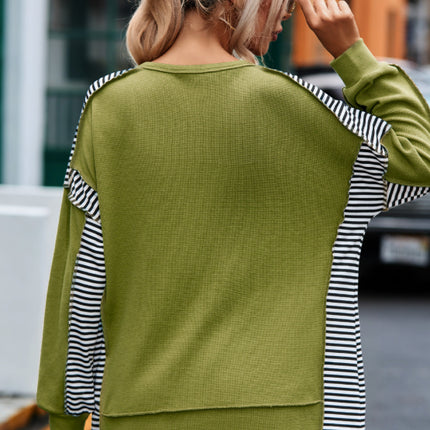 Striped Exposed Seam Half Button Sweatshirt