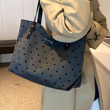 Polyester Bow Polka Dot Tote Bag