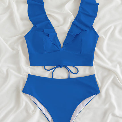 Ruffled V-Neck Sleeveless Two-Piece Swim Set