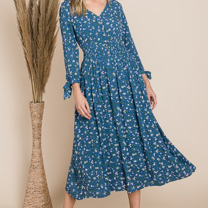 Reborn J Floral V-Neck Midi Dress