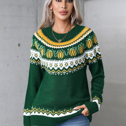 Angel Wings Geometric Round Neck Long Sleeve Sweater