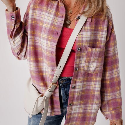 Plaid Collared Neck Button Up Shacket