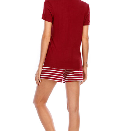 Graphic Round Neck Top and Striped Shorts Lounge Set