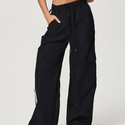 Side Striped Drawstring Wide Leg Pants