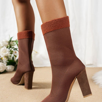 Mesh Point Toe Block Heel Boots