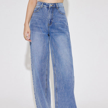 High Waist Straight Leg Jeans with Pockets