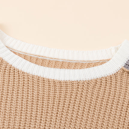 Color Block Round Neck Drop Shoulder Sweater