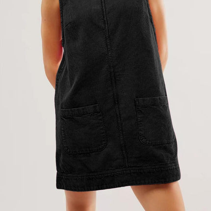 Round Neck Wide Strap Corduroy Mini Dress