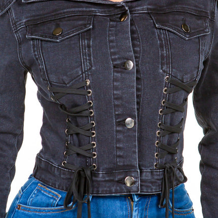 American Bazi Off Shoulder Lace Up Denim Jacket