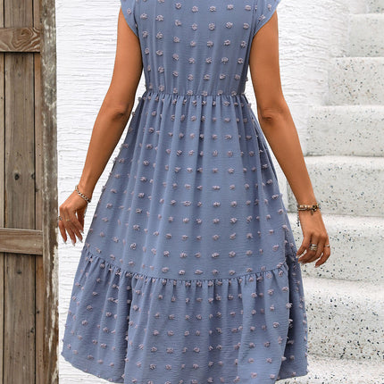 Swiss Dot V-Neck Cap Sleeve Dress