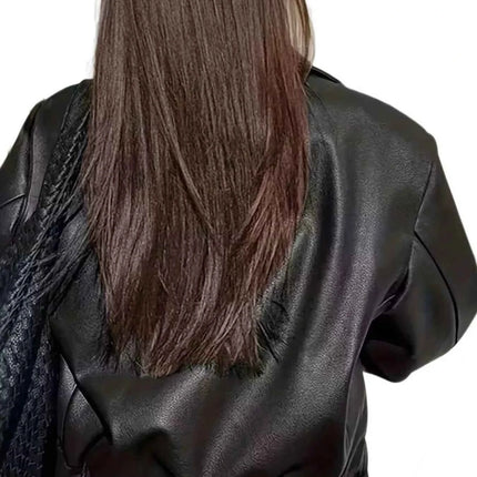 Oversized Faux Leather Zip Up Moto Jacket