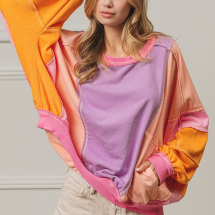 BiBi Color Block Exposed Seam Sweatshirt with Pockets