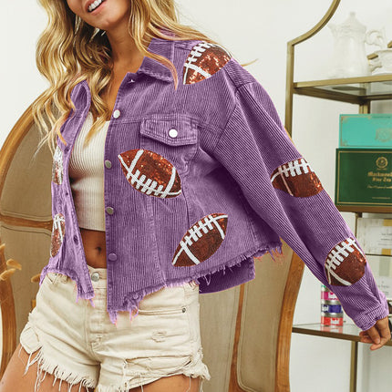 BiBi Football Sequin Embroidery Washed Corduroy Jacket