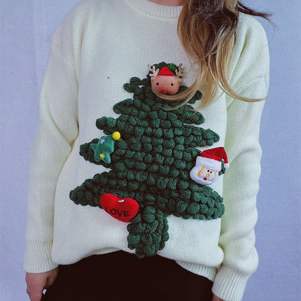 Christmas Tree Round Neck Long Sleeve Sweater