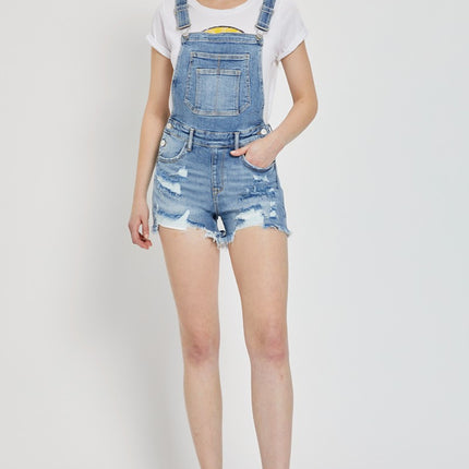 RISEN Distressed Raw Hem Denim Overalls