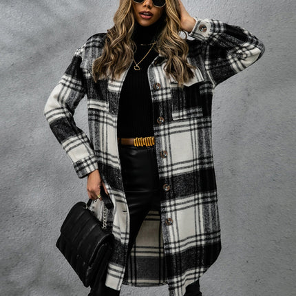 Plaid Collared Neck Long Sleeve Coat