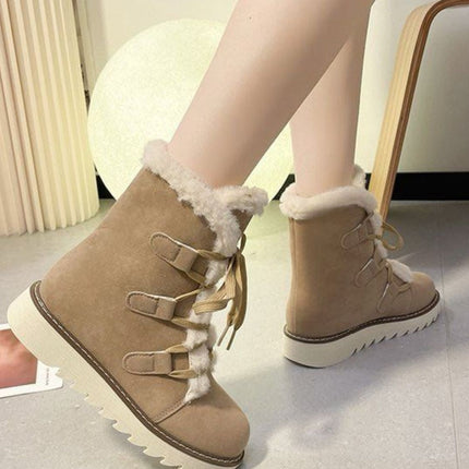 Faux Fur Lace Up Round Toe Boots