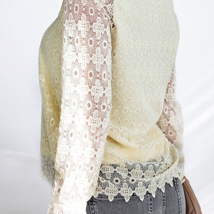 Lace Detail V-Neck Long Sleeve Blouse