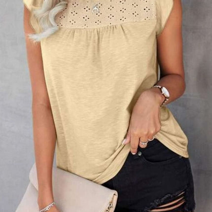 Ruffled Round Neck Cap Sleeve T-Shirt