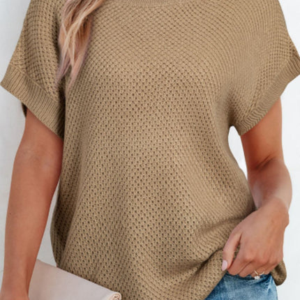 Solid Color Turtleneck Short Sleeve Sweater