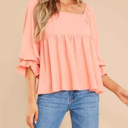 Smocked Square Neck Flounce Sleeve Blouse