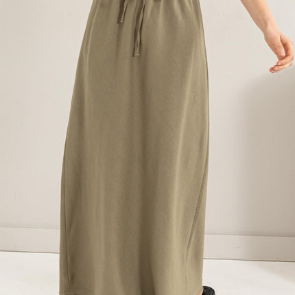 HYFVE Drawstring Washed Linen Maxi Skirt