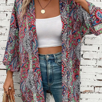 Printed Open Front Long Sleeve Cover Up