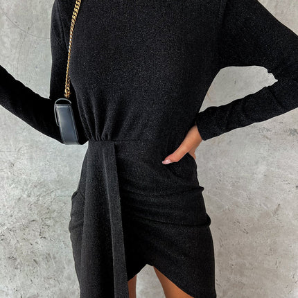 Heathered Mock Neck Long Sleeve Mini Dress