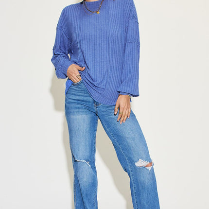 Basic Bae Full Size Ribbed Round Neck Long Sleeve T-Shirt