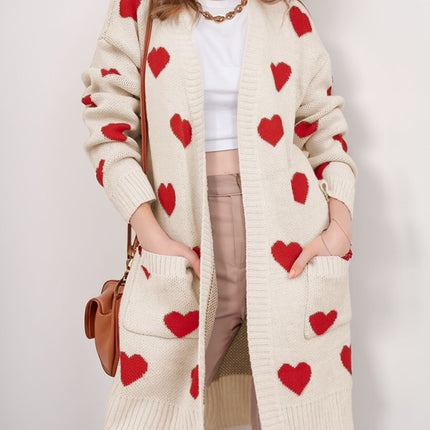 Heart Open Front Long Sleeve Cardigan