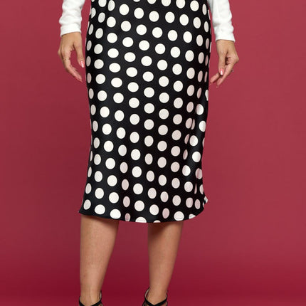 RENEE C Polka Dot Satin Midi Skirt