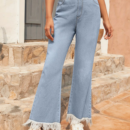 Raw Hem Bootcut Jeans with Pockets