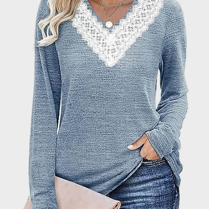 Lace Detail V-Neck Long Sleeve T-Shirt