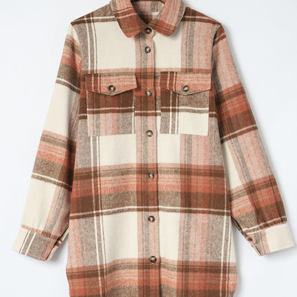 Pocketed Plaid Collared Neck Shacket