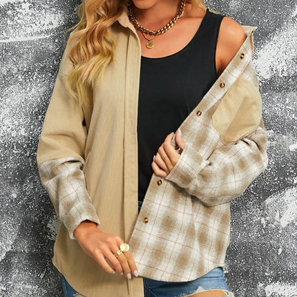 Plaid Button Up Drop Shoulder Shacket