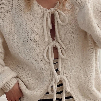 Tied Long Sleeve Dropped Shoulder Cardigan