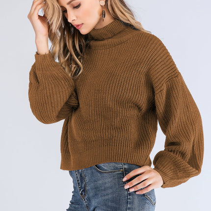 Double Take Turtleneck Rib-Knit Dropped Shoulder Sweater