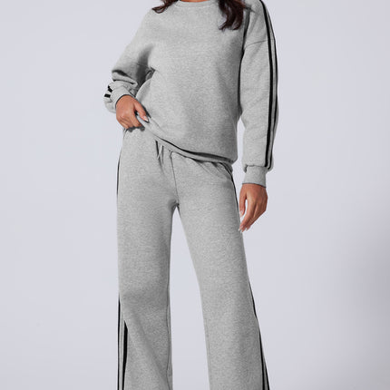 Side Striped Round Neck Top and Pants Active Set