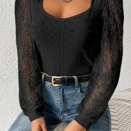 Eyelet Lace Long Sleeve Bodysuit