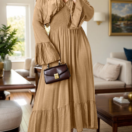 Smocked Flounce Sleeve Maxi Dress