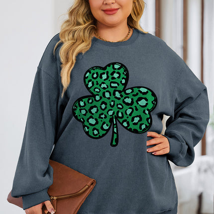 Plus Size Lucky Clover Round Neck Sweatshirt