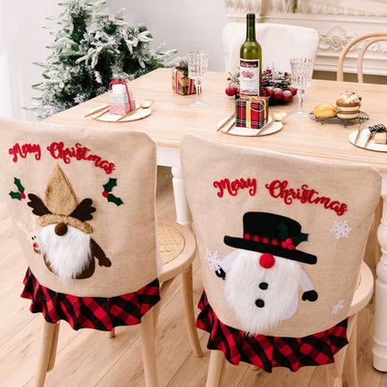 3-Pack Plaid Christmas Gnome Chair Covers