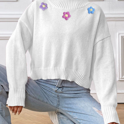 Flower Turtleneck Long Sleeve Sweater