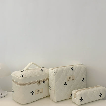 3 Piece Bow Quilted Cloth Storage Bag Set