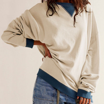 Contrast Trim Round Neck Long Sleeve Sweatshirt
