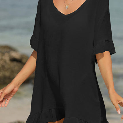 Tied Ruffled Half Sleeve Cover-Up